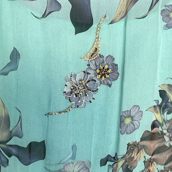 Leaves Of Grass Maxi Dress Sz 38 Medium 100% Silk Hand Embroidered Lined $495 - Picture 9 of 16